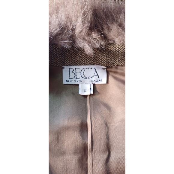 VTG 60s/70s Becca Wool Tweed Jacket Large Brown Coat with Fur Collar - Picture 6 of 9